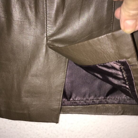 Taupe Leather Pencil Skirt with Pockets Size M - Picture 7 of 9